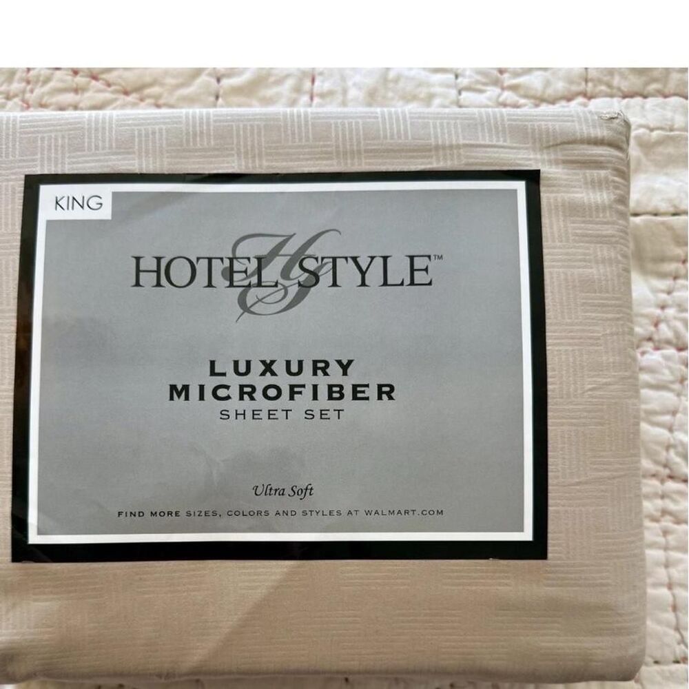Hotel Style LUXURYMICROFIBER Sheet Set King Sand Tan Cross Hatch Design New